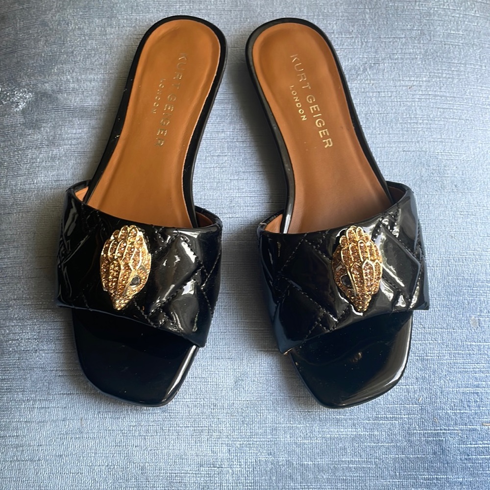 Kurt Geiger black patent mules